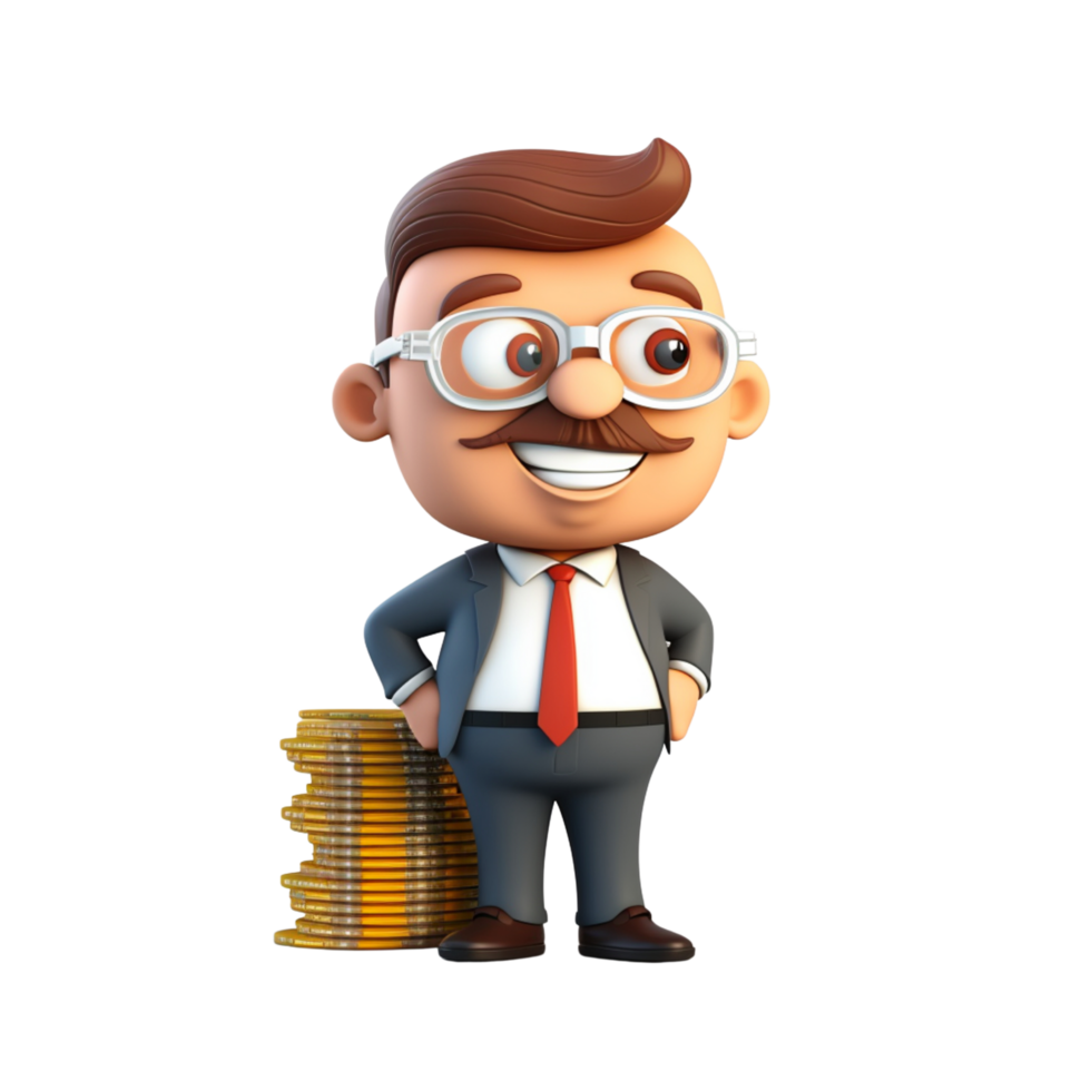 AI Generative 3D business theme rich man with money png