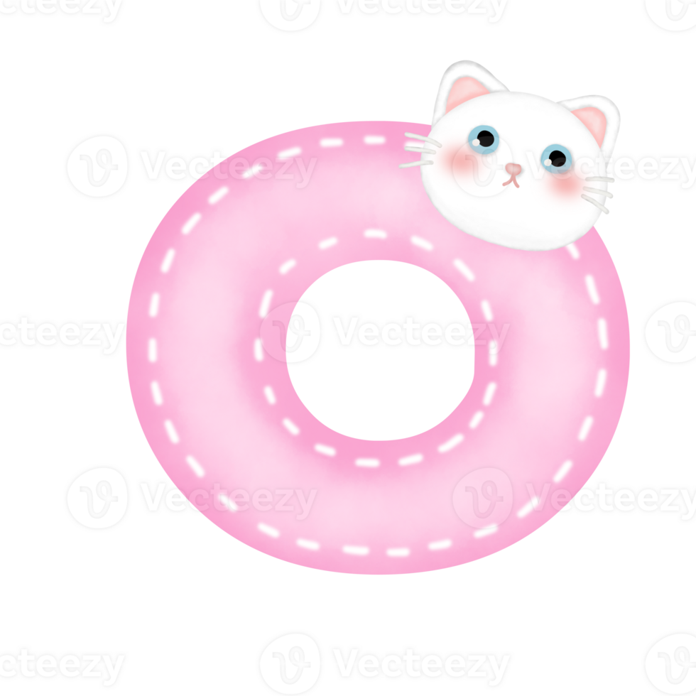 Cute cartoon pastel doodle hand draw cat number png