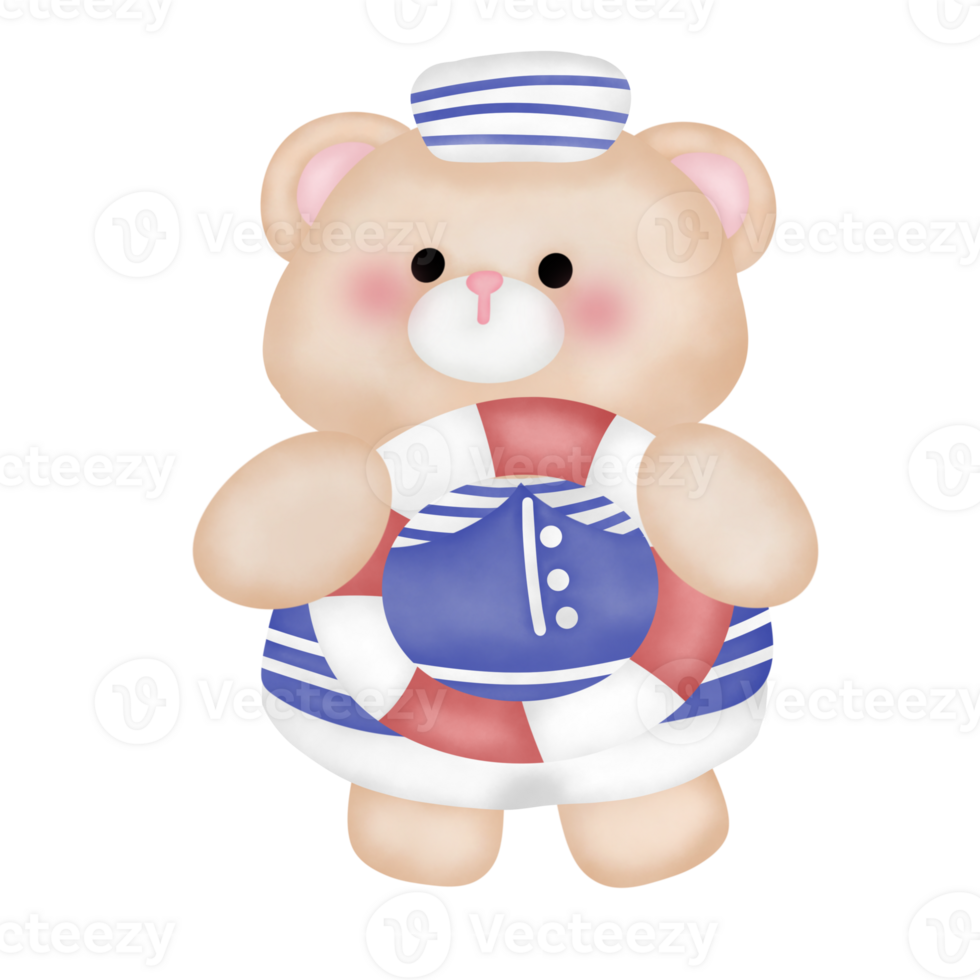 Cute cartoon pastel doodle hand draw bear marine navy png