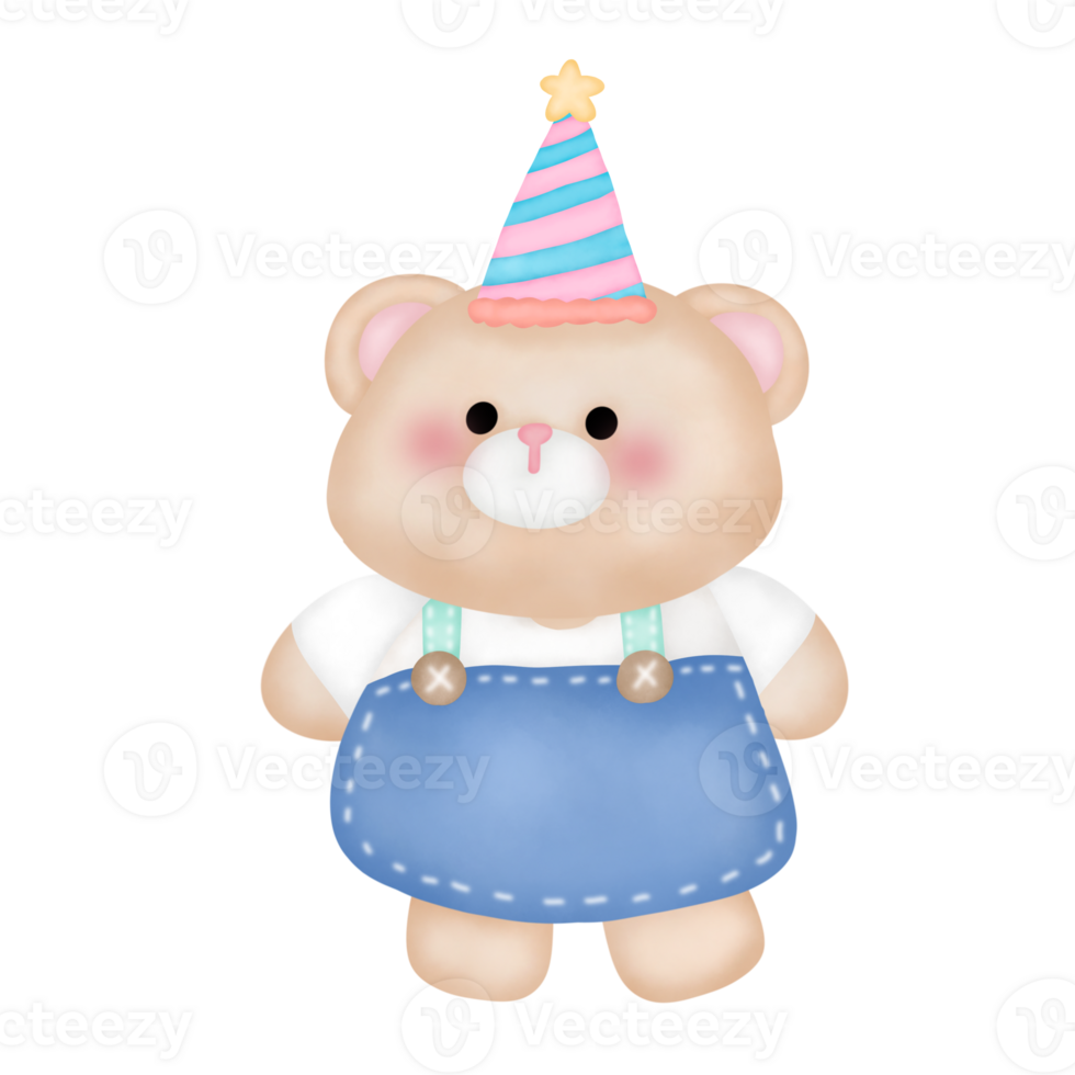 Cute cartoon pastel doodle hand draw bear birthday png