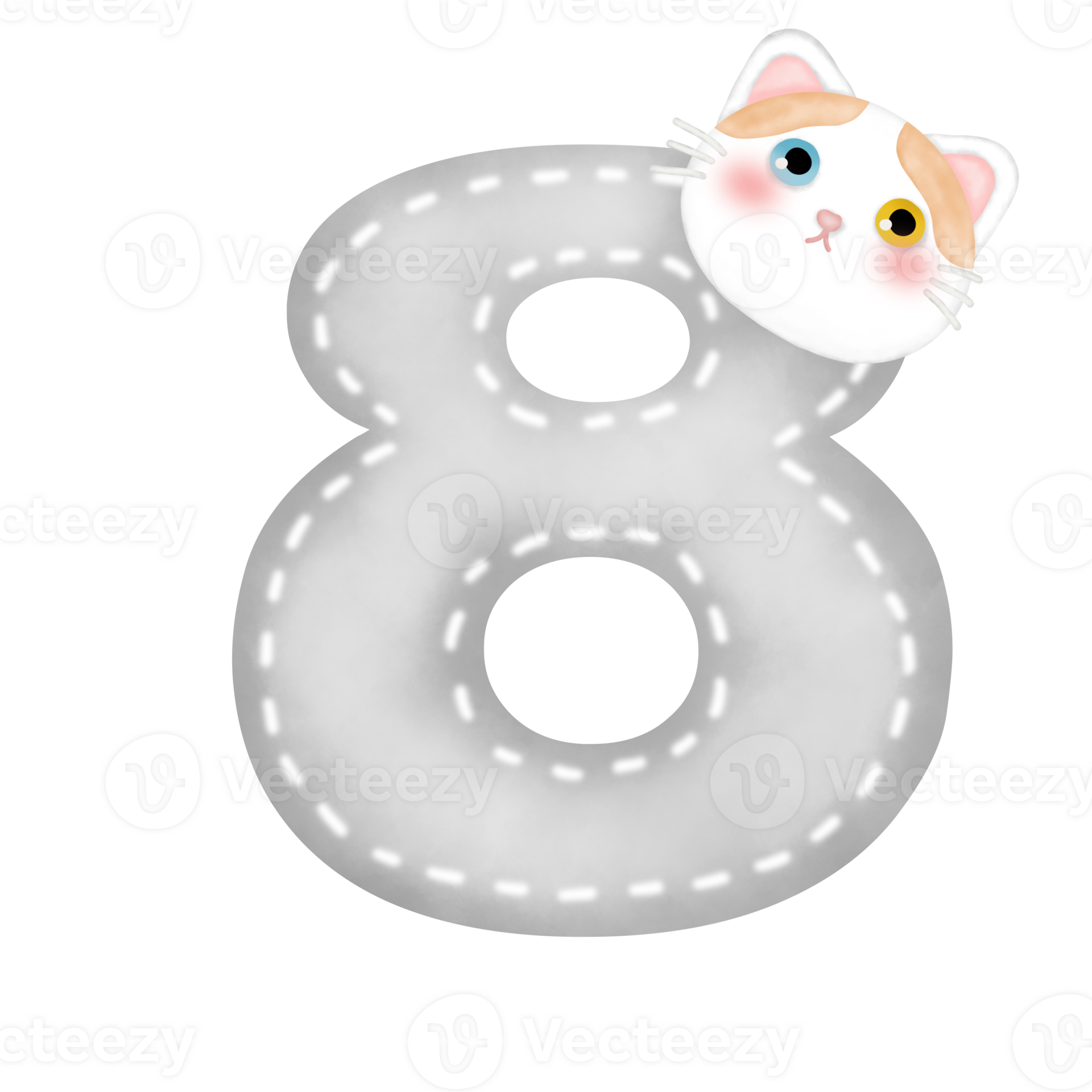 Cute cartoon pastel doodle hand draw cat number 27737466 PNG