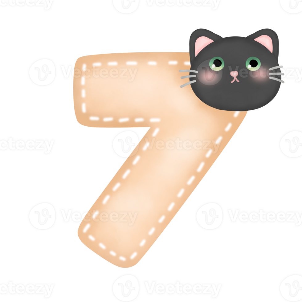 Cute cartoon pastel doodle hand draw cat number png