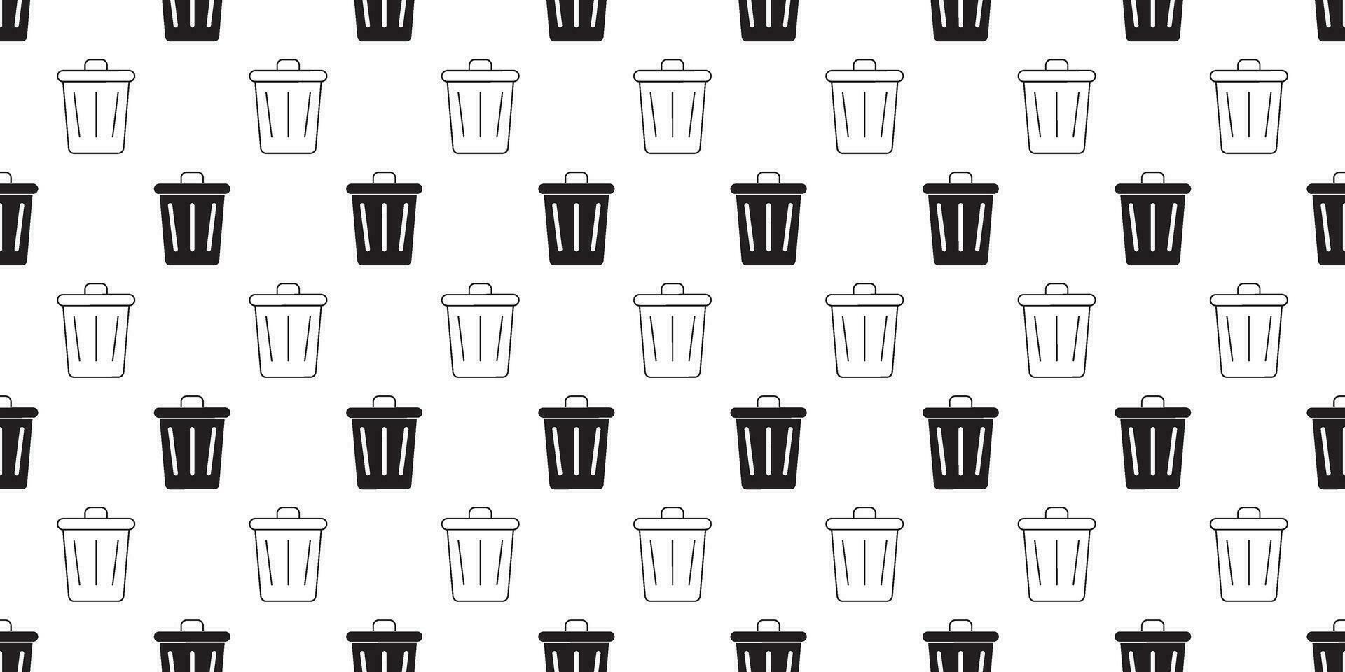 black white trash bin seamless pattern vector