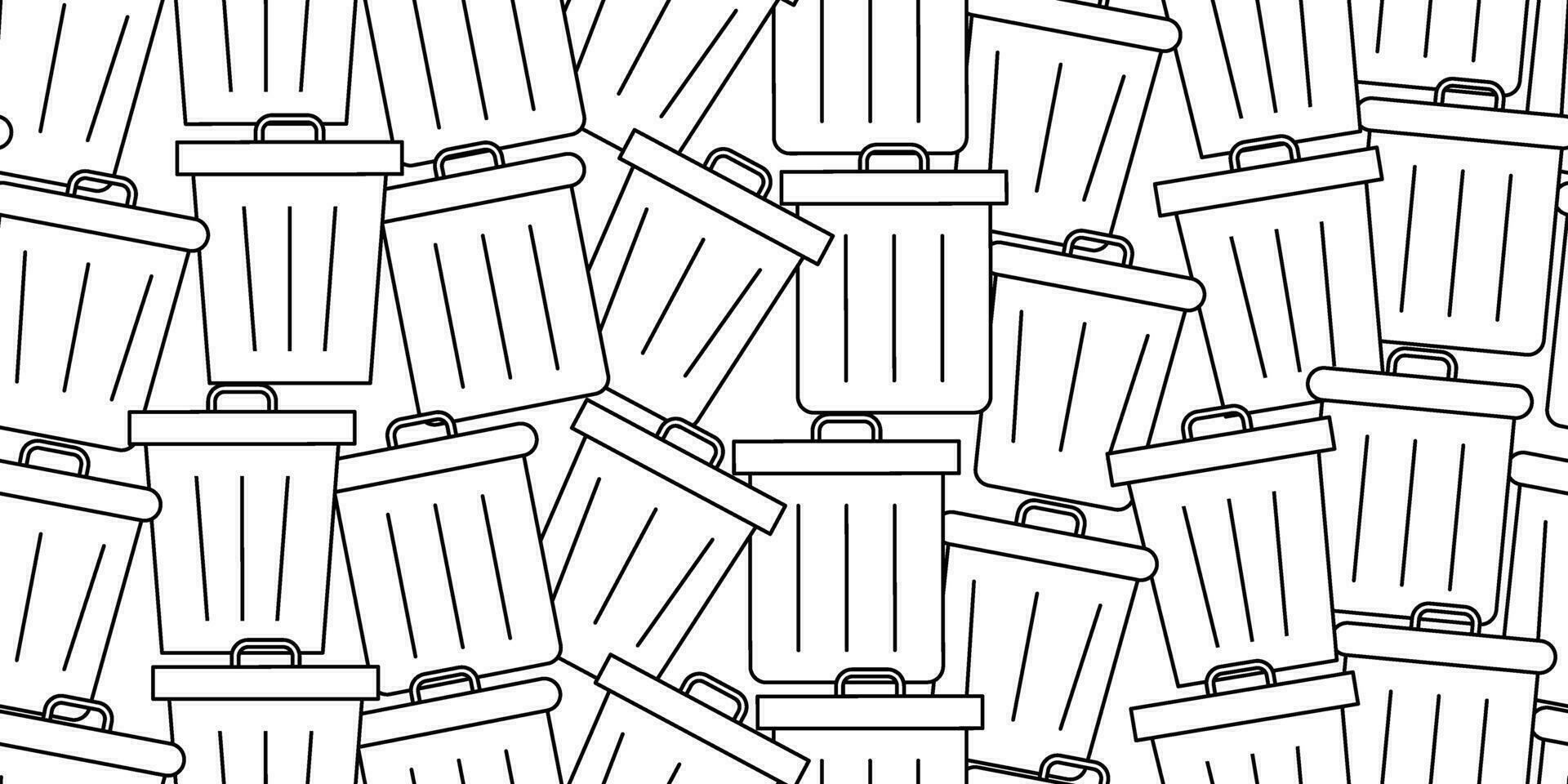 black white pile of trash cans seamless pattern vector