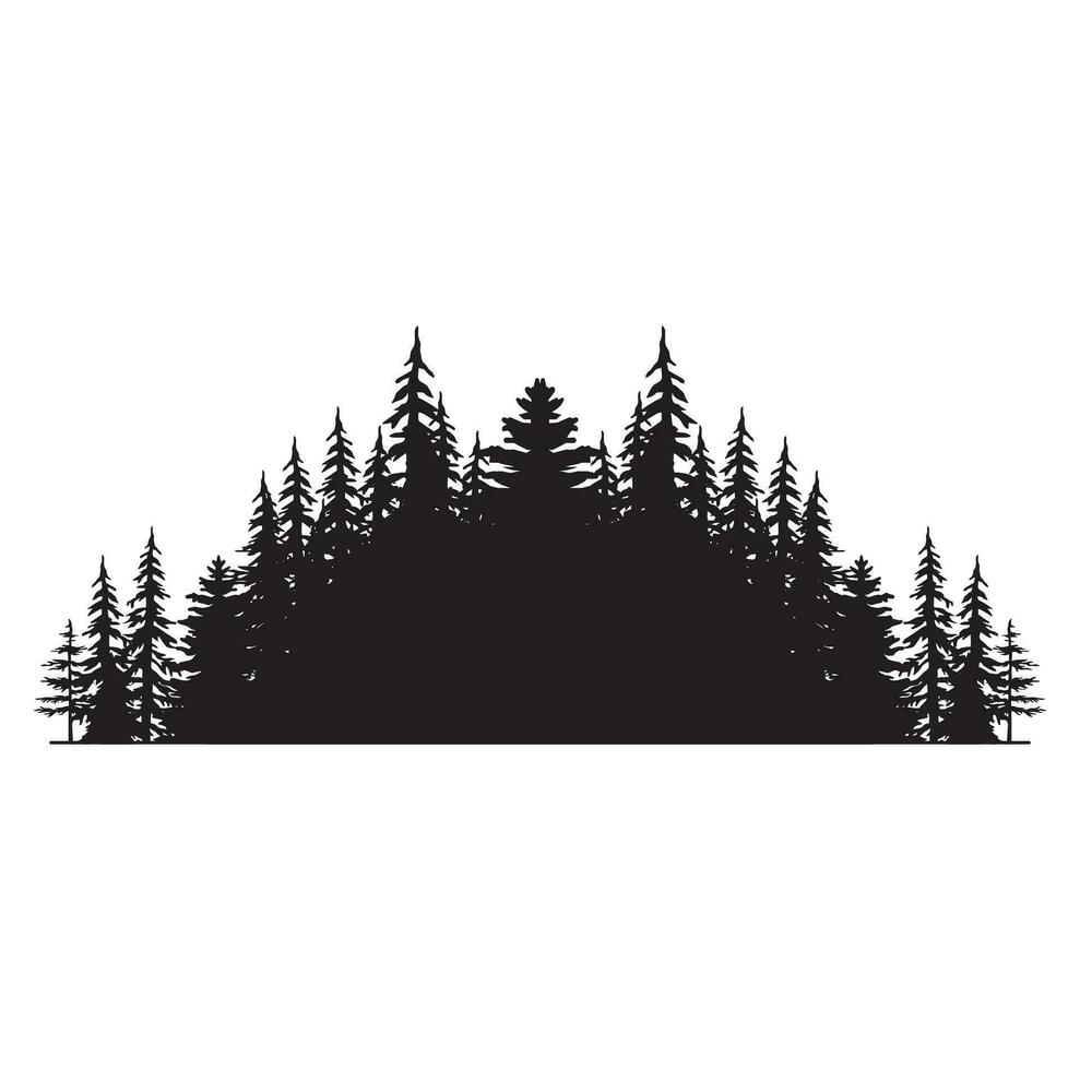 Pine tree silhouettes. Evergreen forest firs and spruces black shapes, wild nature trees templates. Vector illustration woodland trees set on white background