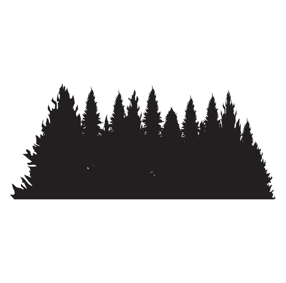 Pine tree silhouettes. Evergreen forest firs and spruces black shapes, wild nature trees templates. Vector illustration woodland trees set on white background