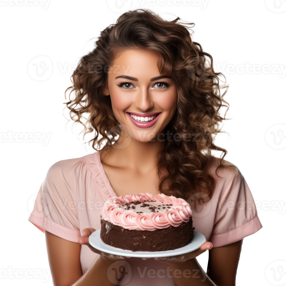 Woman with birthday cake png