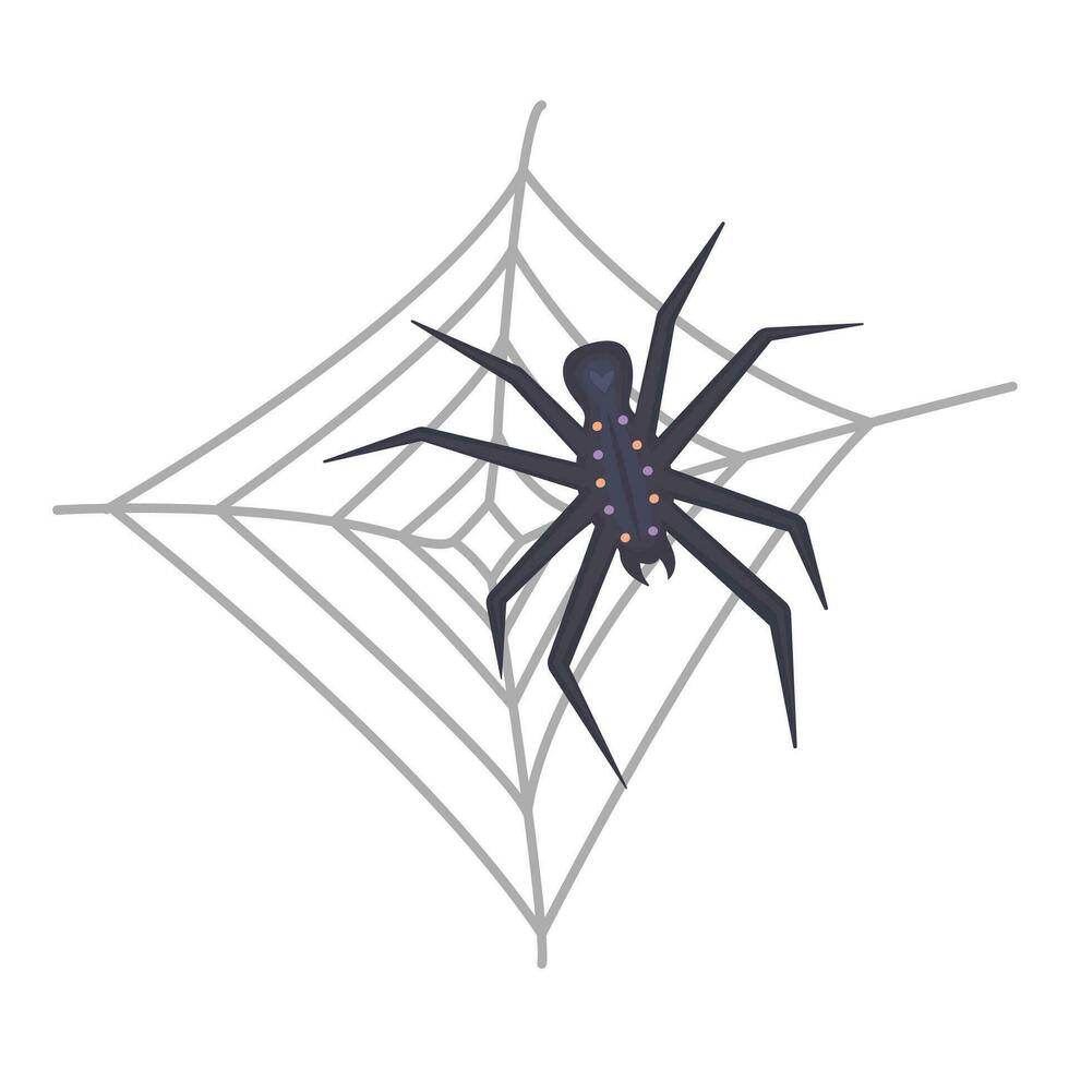 Dark spider and web, color illustration vector