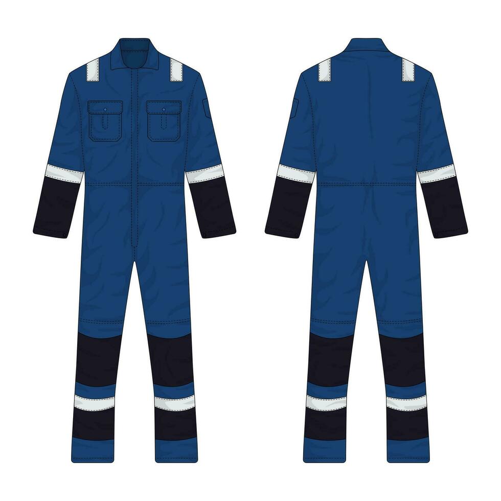 blue workwear mockup front and back view. vector illustration