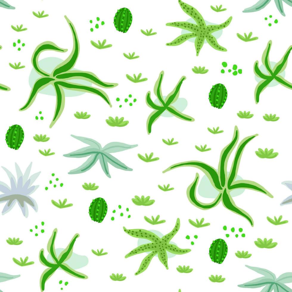 Cute pattern with cactuses and succulents on white in hand drawn style vector