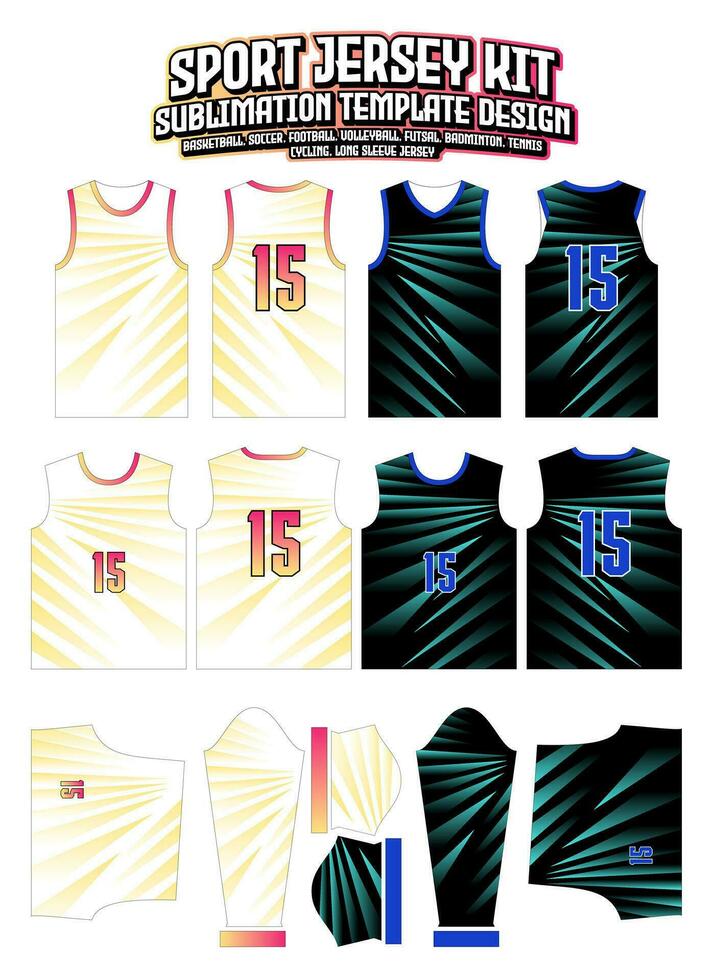 Yellow Sun Rays Jersey Design Sportswear Pattern Template vector