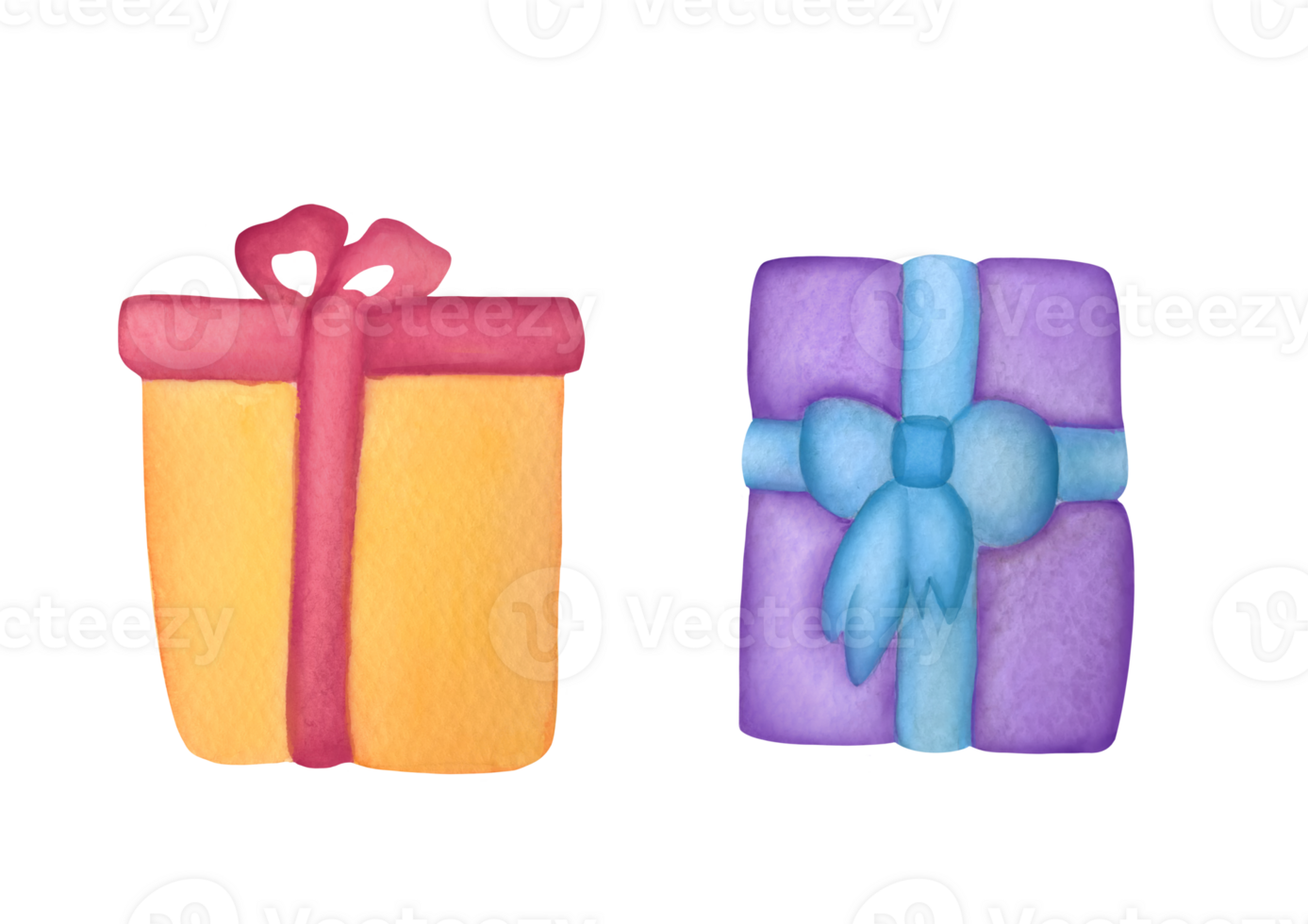 set of Hand drawn watercolor present gift boxes with silk ribbon on transparent background. illustration for wrapping paper, wallpapers, fabric print, social media, blog articles, Birthday party png