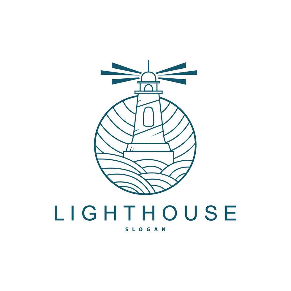 Lighthouse Logo, Beacon Vector Modern Simple Beach Searchlight Tower, Symbol Illustration Template