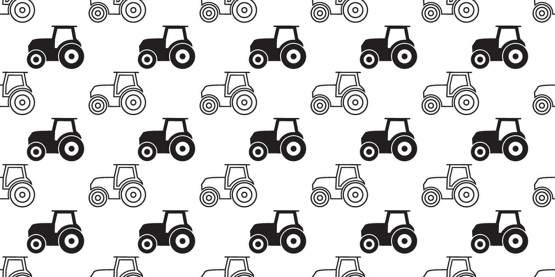 black white tractor seamless pattern vector