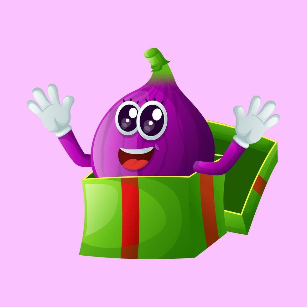 Cute fig character receiving gifts vector