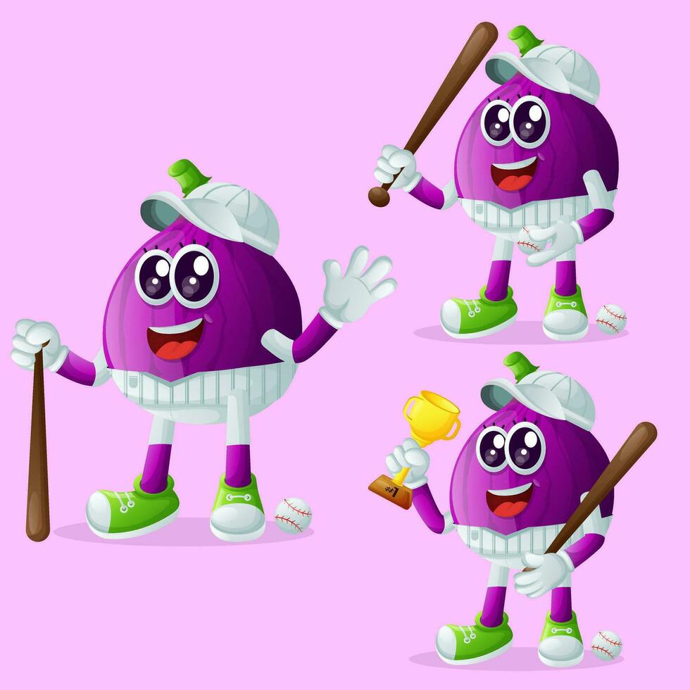 Cute fig characters playing baseball vector