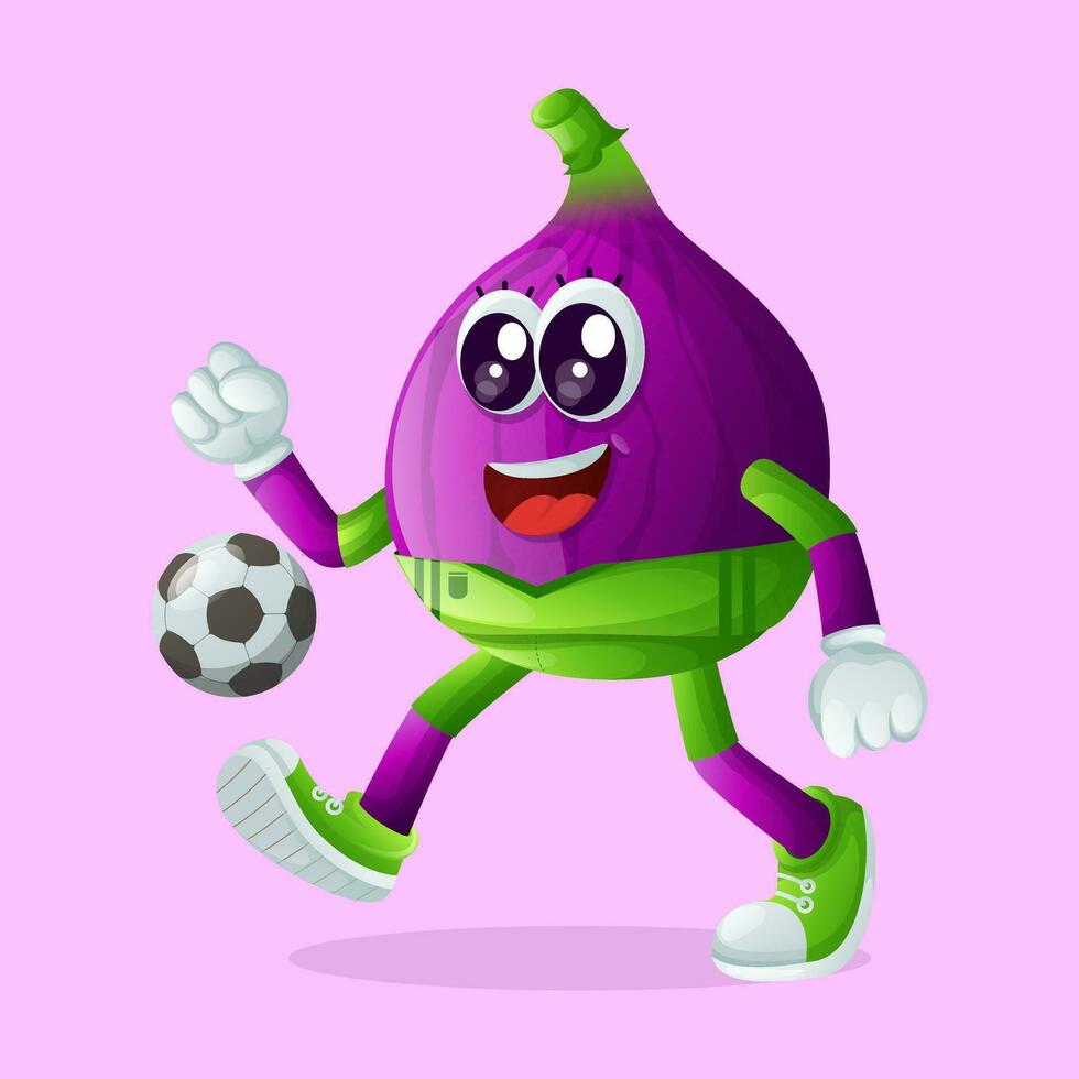 Cute fig character playing soccer vector