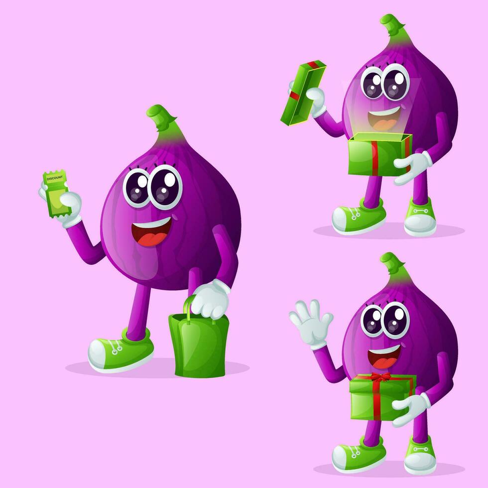 Cute fig characters receiving gifts vector