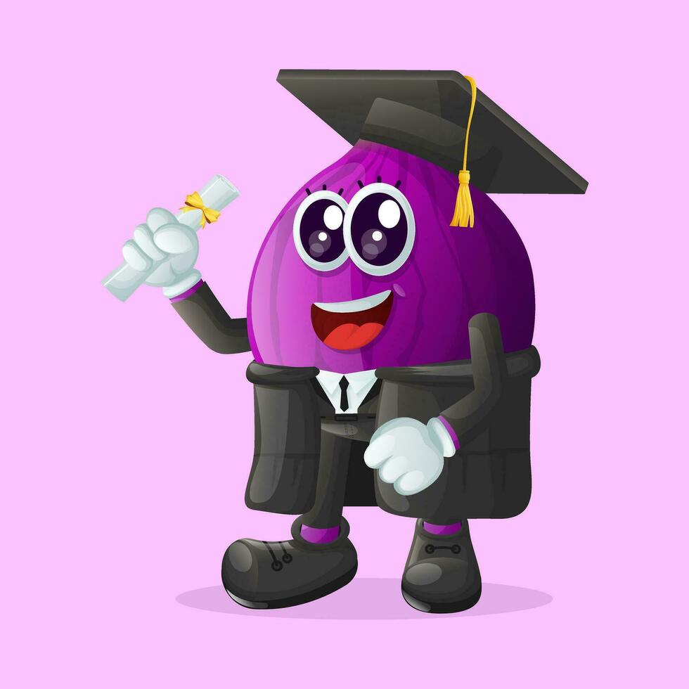 Cute fig character wearing a graduation cap and holding a diploma vector