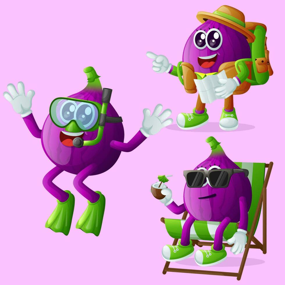 Cute fig characters on vacation vector