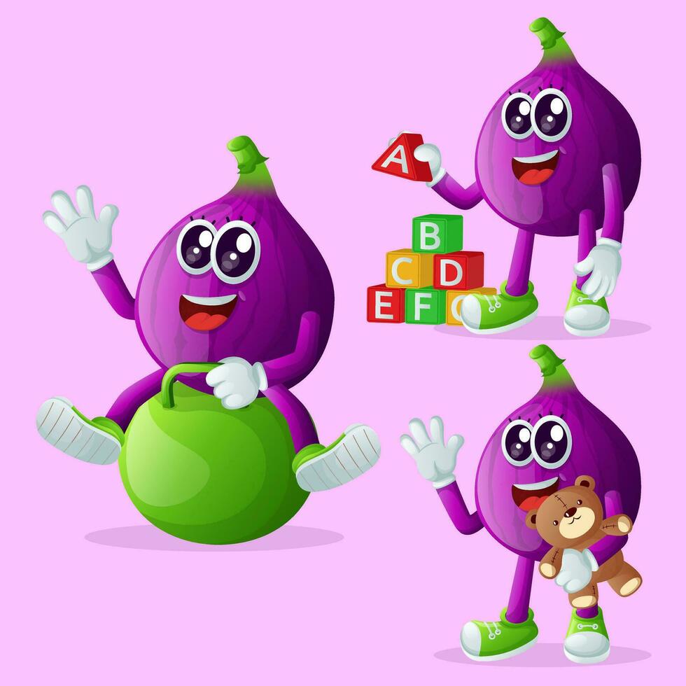 Cute fig characters playing with kid toys vector