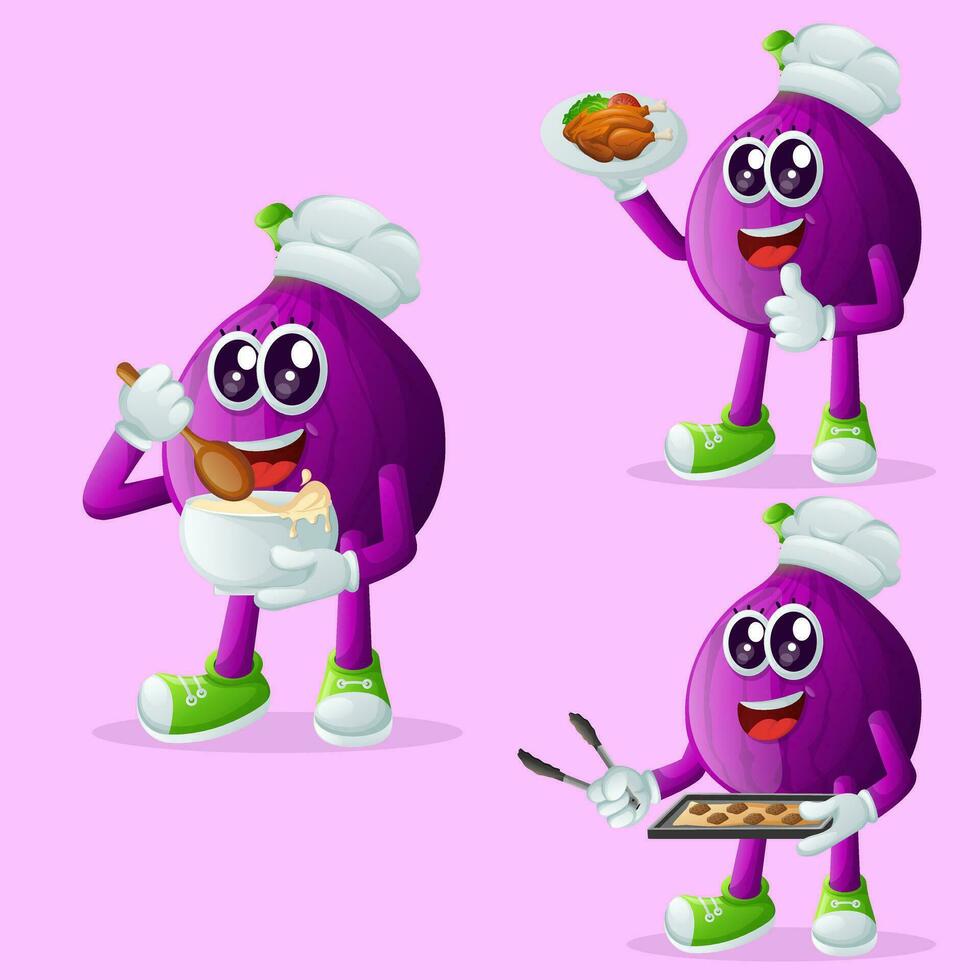 Cute fig character in the kitchen vector