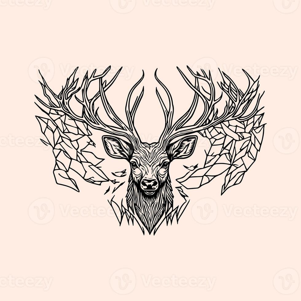 Hunting illustration hand drawn design, hunting design. hunting vector, deer head vector photo