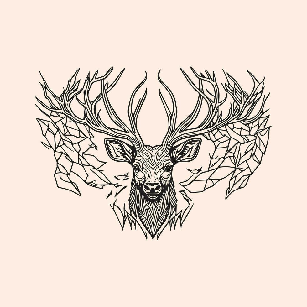 Hunting illustration hand drawn design, hunting design. hunting vector, deer head vector