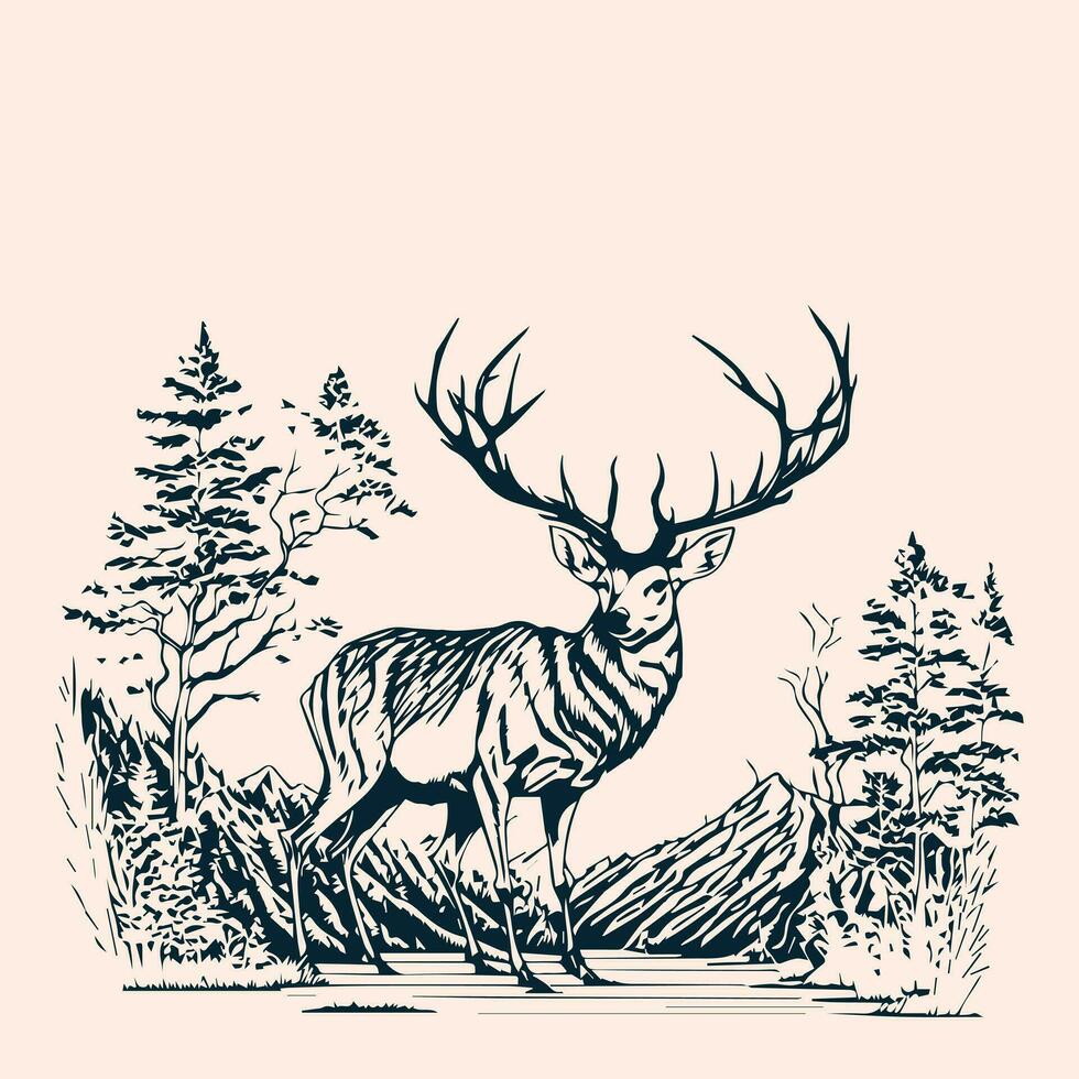 Hunting illustration hand drawn design, hunting design. hunting vector, deer head vector