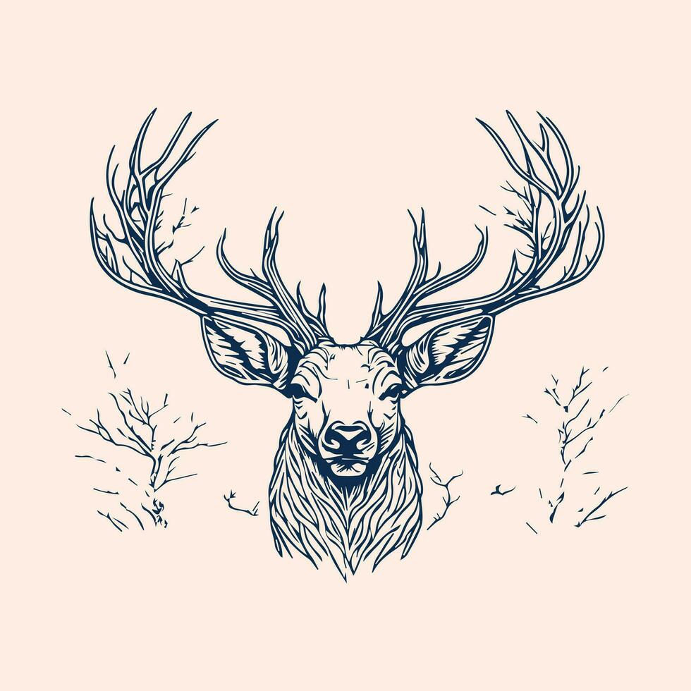 Hunting illustration hand drawn design, hunting design. hunting vector, deer head vector