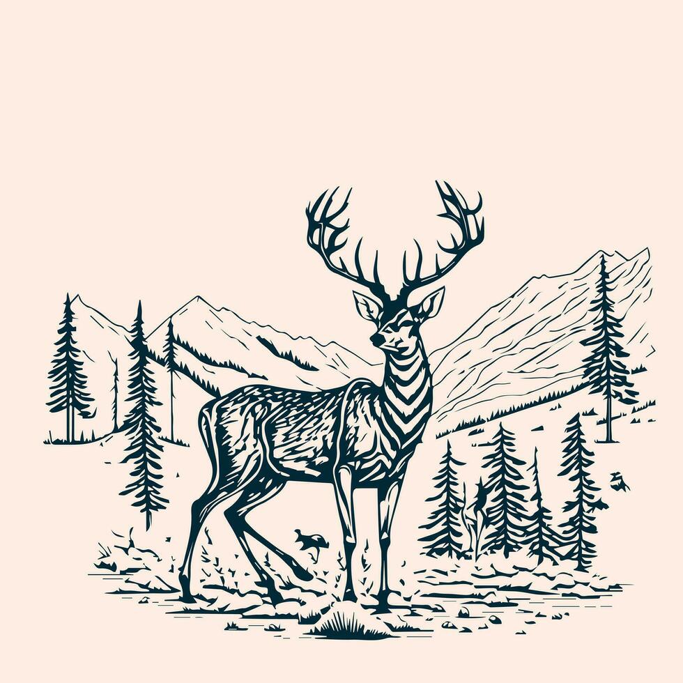 Hunting illustration hand drawn design, hunting design. hunting vector, deer head vector