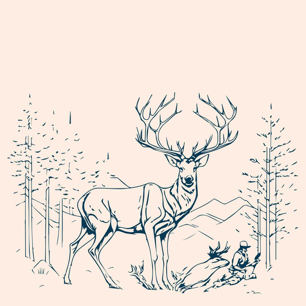 Hunting illustration hand drawn design, hunting design. hunting vector, deer head vector
