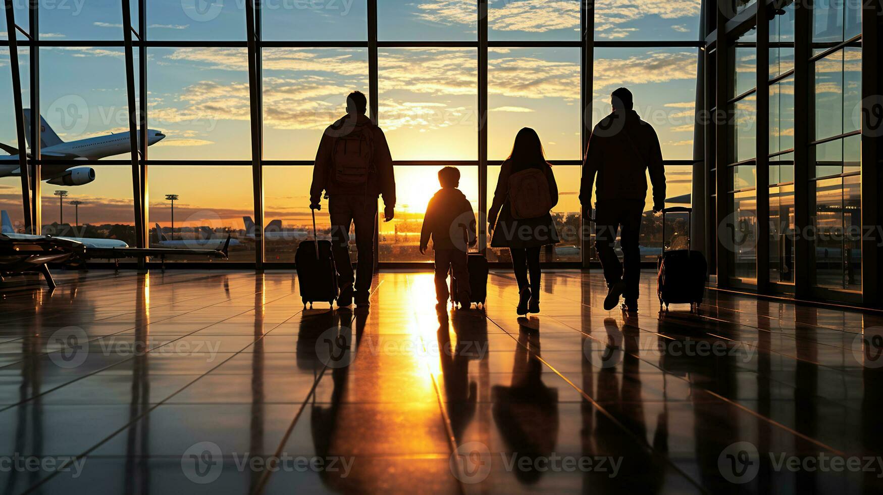 familia siluetas embarcarse en un memorable viaje experiencia foto