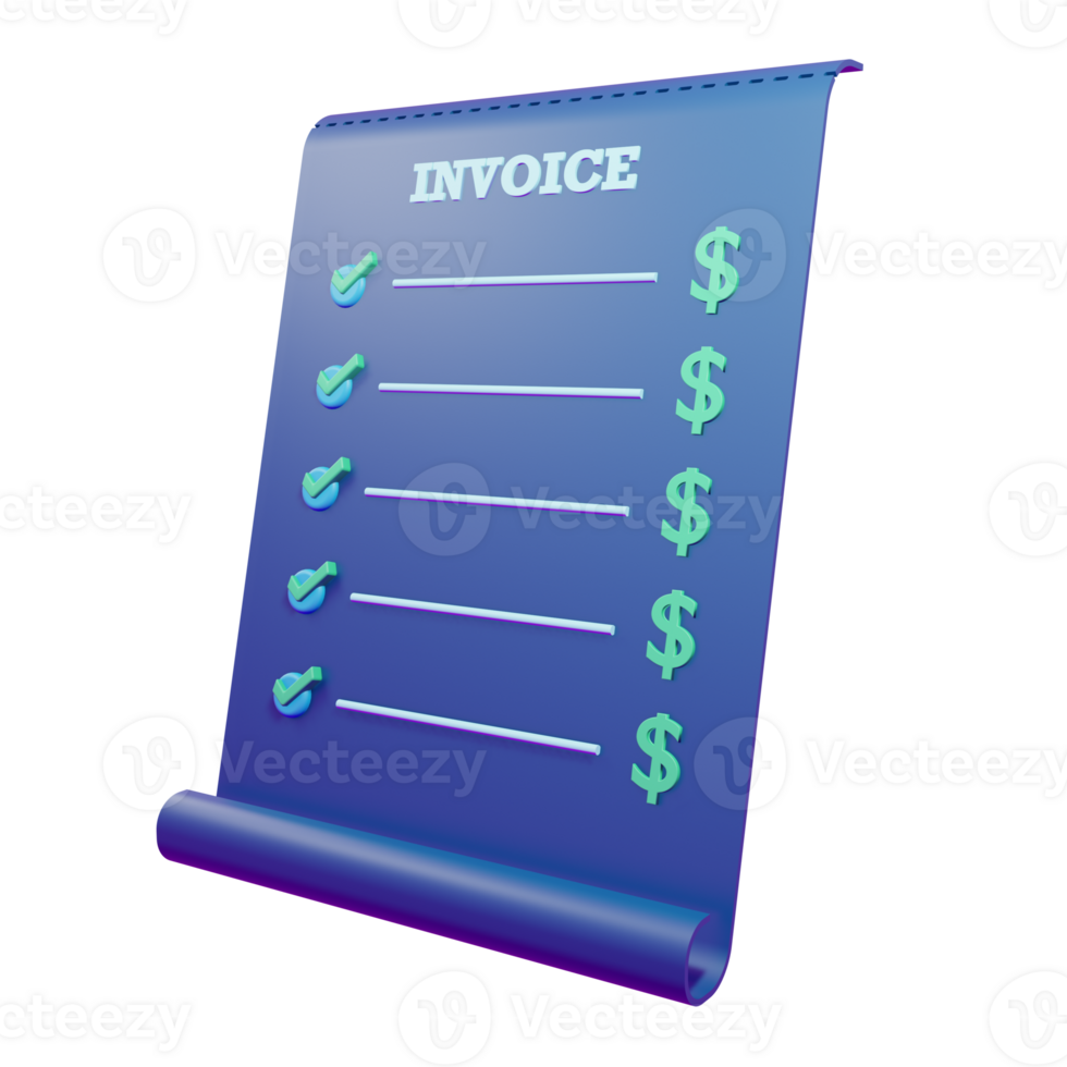 3d rendering of print invoice with transparent background png
