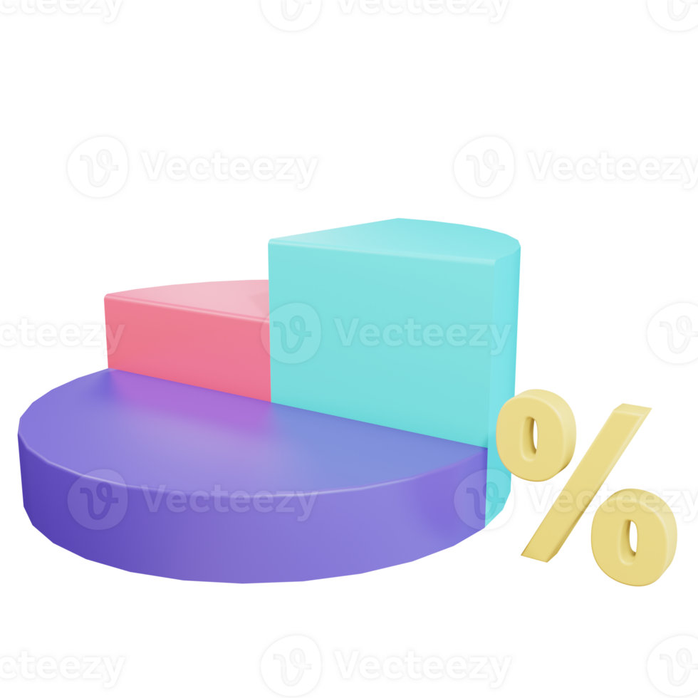 Pie Chart 3d Render object with transparent background png