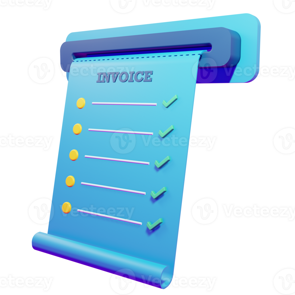 3d rendering of print invoice with transparent background png