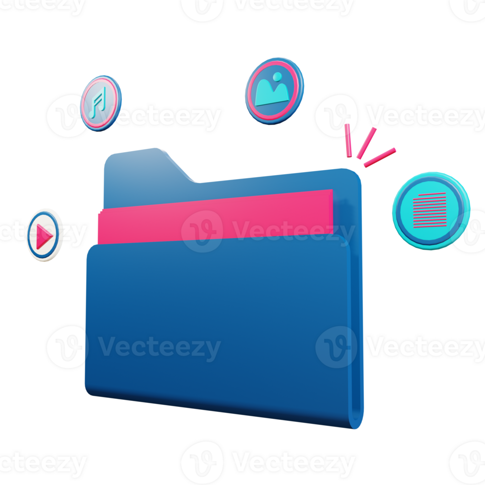 file on folder object in isolated 3d rendering with transparent background png