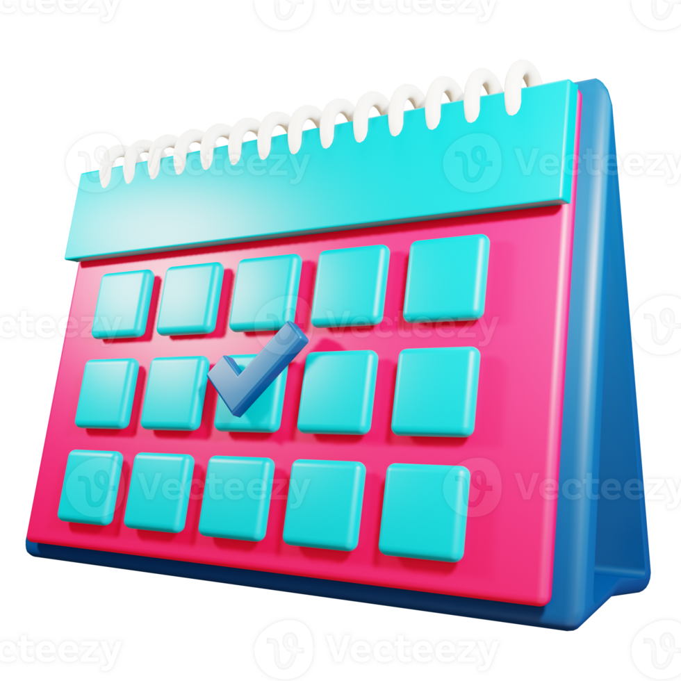 liste de contrôle sur calendrier dans isolé 3d le rendu avec transparent Contexte png