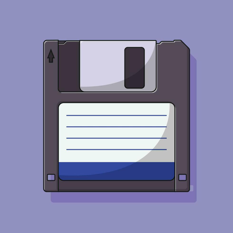 Floppy Disk Vector Icon Illustration with Outline for Design Element, Clip Art, Web, Landing page, Sticker, Banner. Flat Cartoon Style