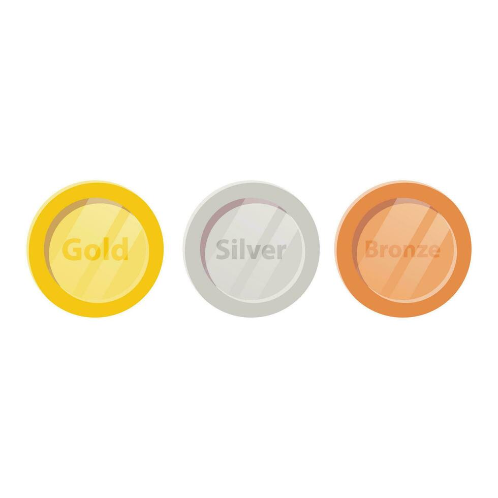 Gold, Silver, and Bronze Coin Flat Illustration. Clean Icon Design Element on Isolated White Background vector