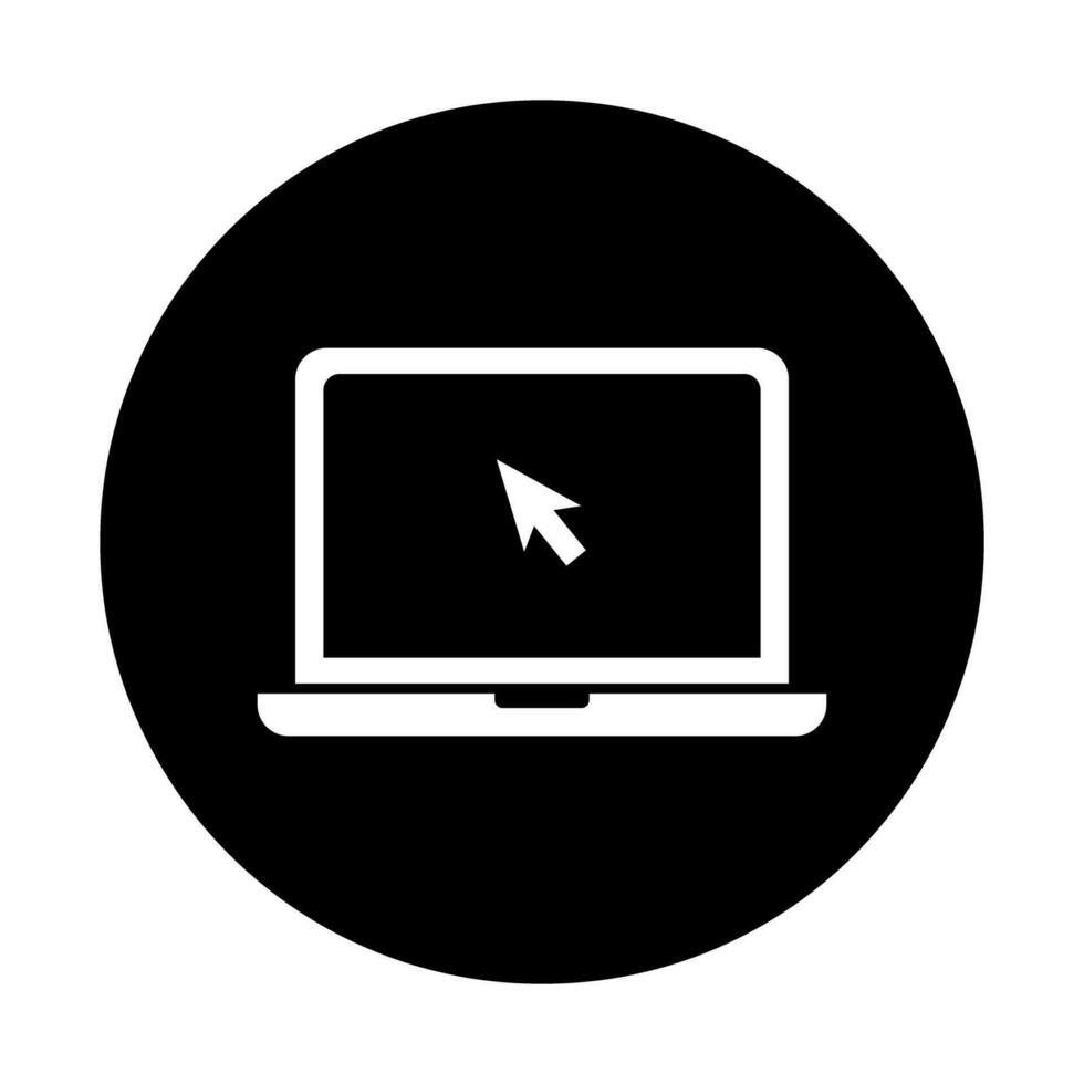 Round laptop icon and mouse pointer icon. Vector. vector
