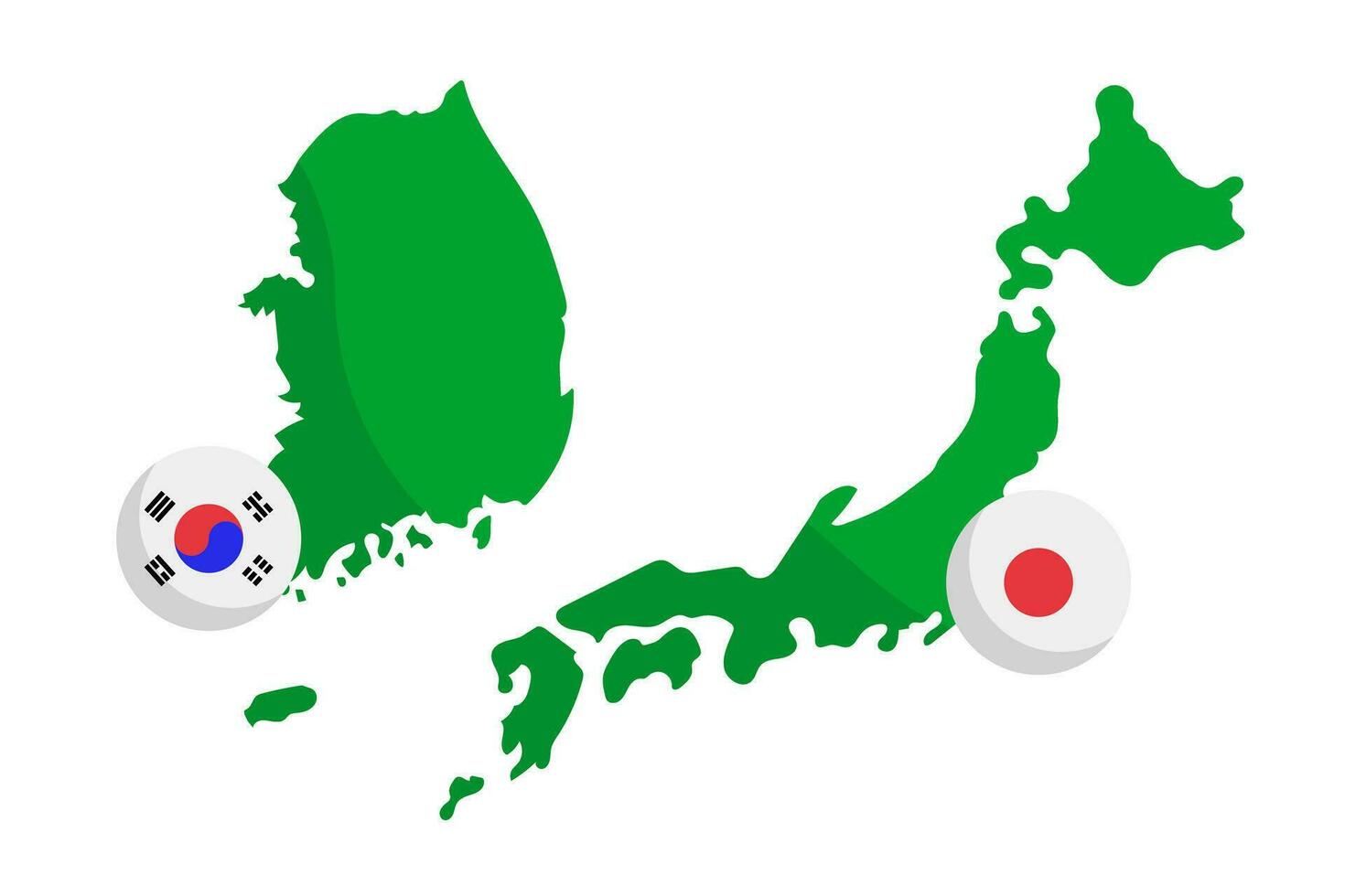 coreano bandera y mapa de Corea y japonés bandera y mapa de Japón icono colocar. vector. vector