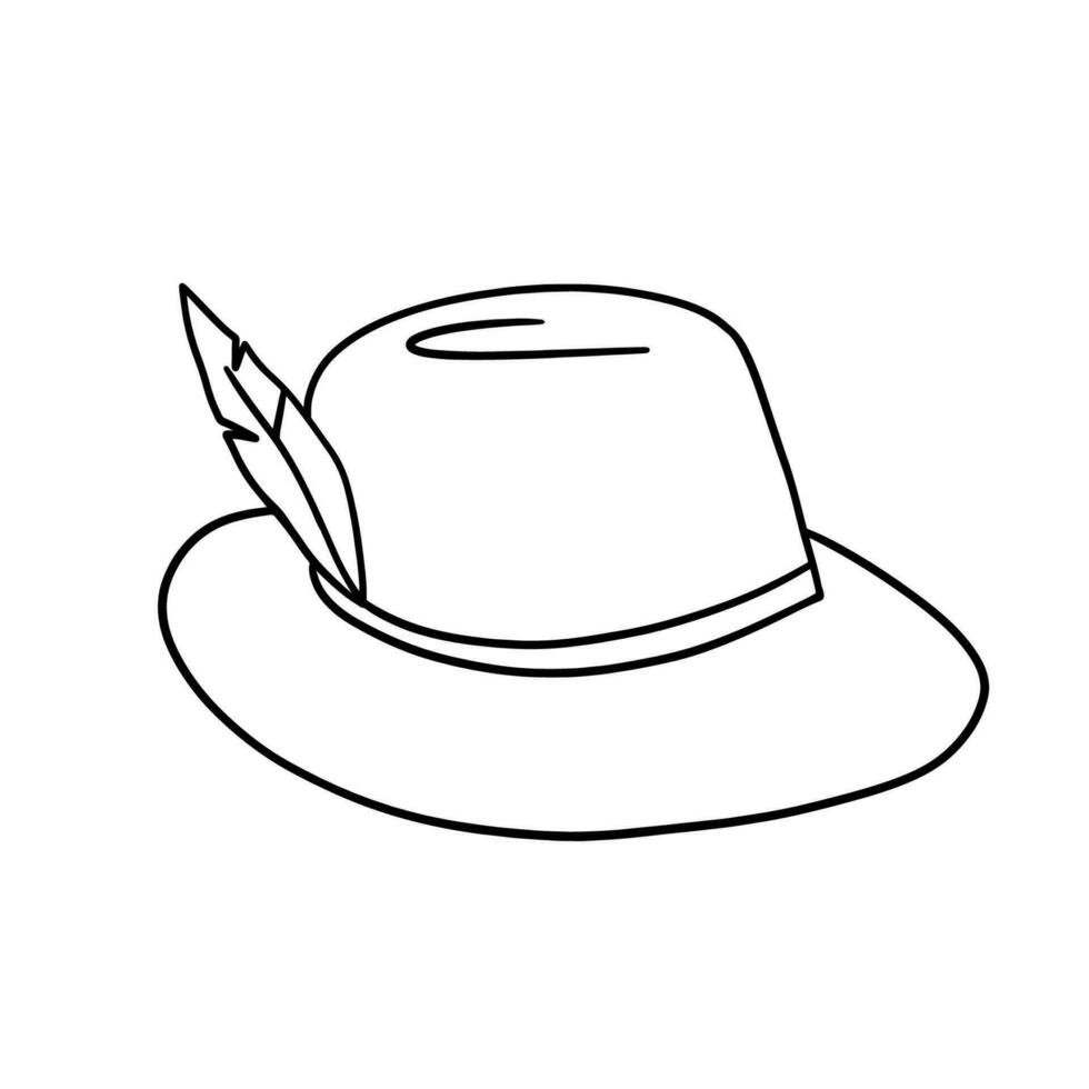 Oktoberfest hat icon with feather. Outline vector illustration isolated on white background.