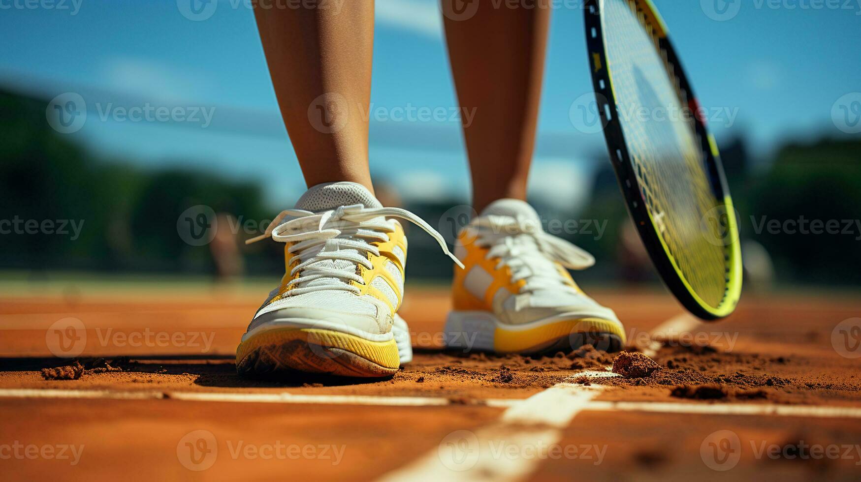 un atención en el poderoso y ágil piernas de un tenis atleta foto