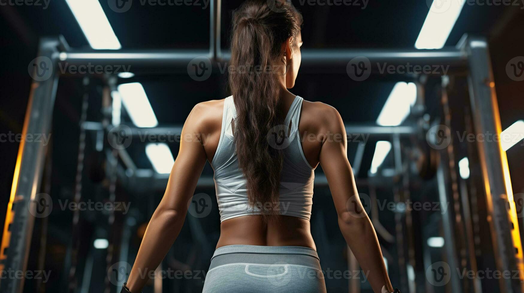 Athletic girl training. Fitness woman doing pull-ups exercise for back  muscles, working out in gym 27739640 Stock Photo at Vecteezy