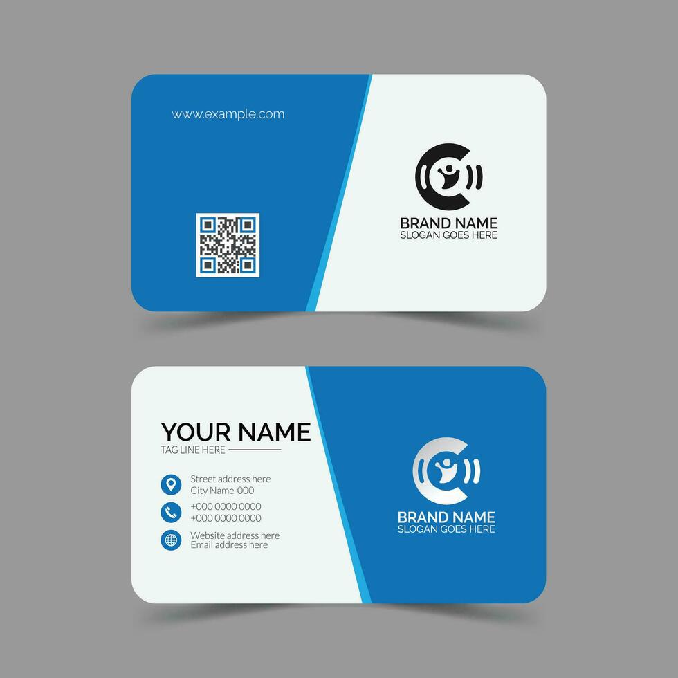 Modern creative blue and white business card and name card,horizontal simple clean template vector design with mockup and background