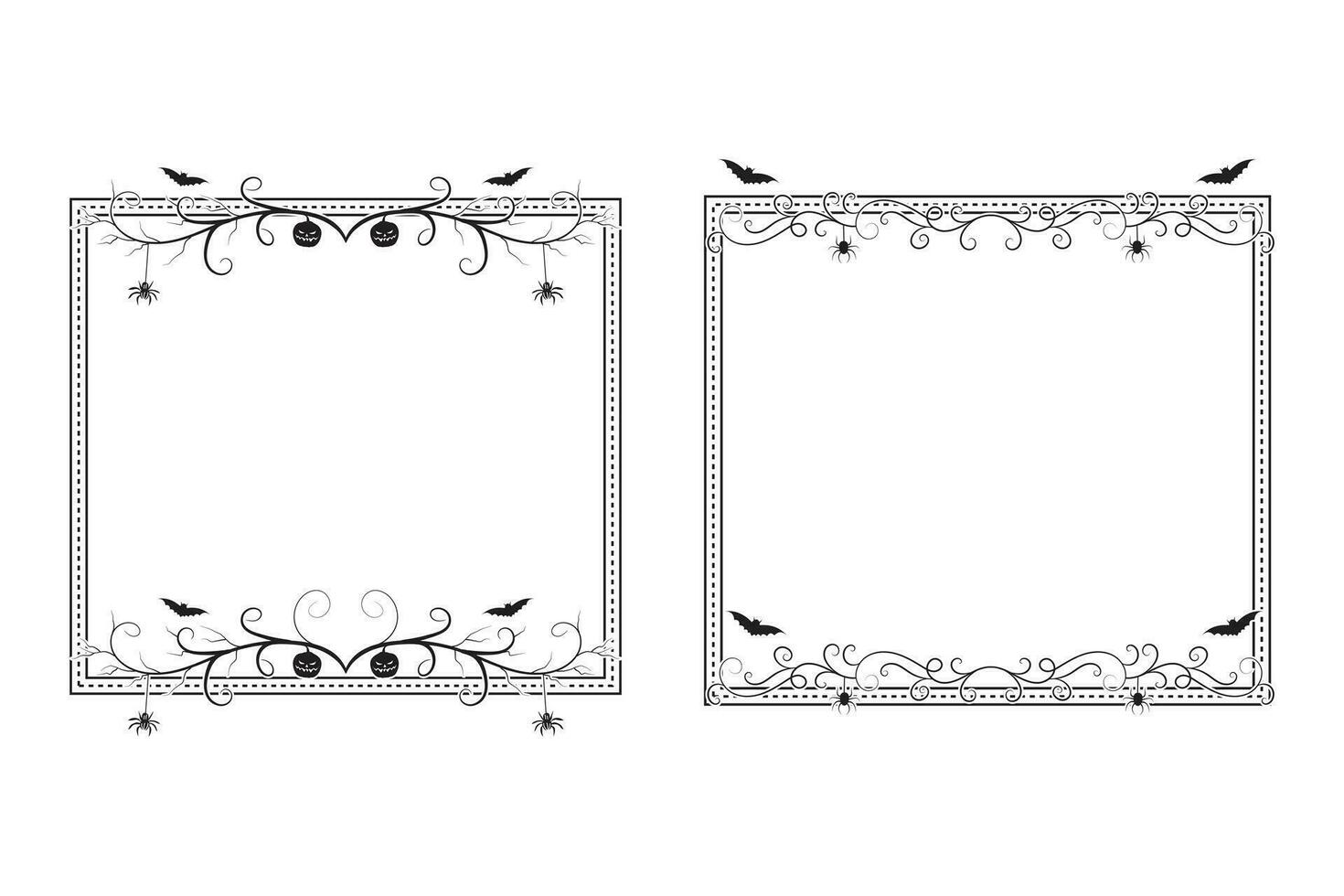 Víspera de Todos los Santos florecer salvajes remolinos cuadrado frontera marco, bruja Siniestro de miedo hueso victoriano calabaza murciélago araña imágenes marcos, Clásico rectángulo decorativo Rizado elegante embellecimiento ornamento fronteras vector