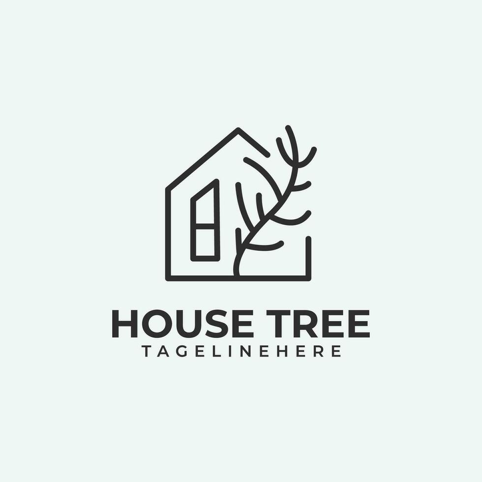 House tree logo line art design, house images simple illustration. vector