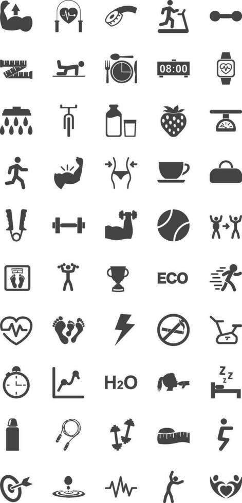 Set simple workout fitness-related icons. With an outline style. Contains barbells, treadmills and others. With the purpose of ui, web, application or software and many others vector