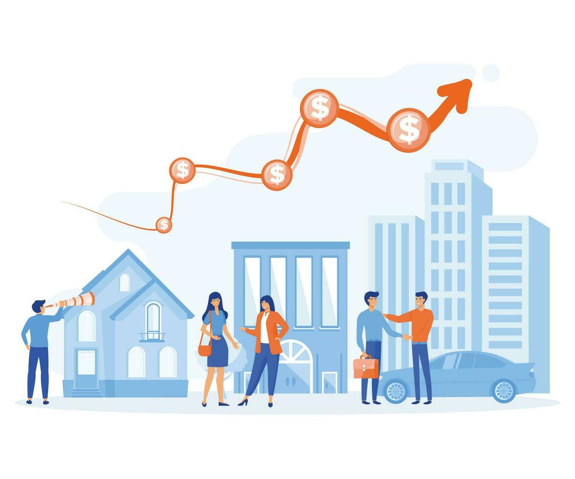 business of new home concept. Real estate transaction and rising of property value.  flat vector modern illustration